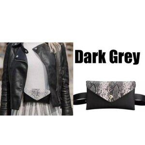 Waist Shoulder Bag Mini Bag Snakeskin Print Faux Leather Dark Gray Lightweight
